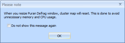 When you resize Puran Defrag window, cluster map will reset