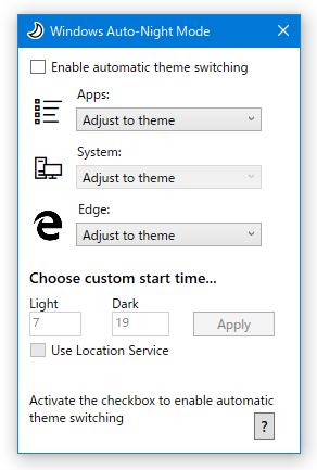 Windows 10 Auto-Night-Mode スクリーンショット