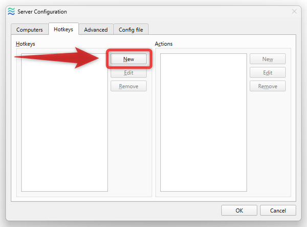 「Hotkeys」欄の右側にある「New」ボタンをクリックする