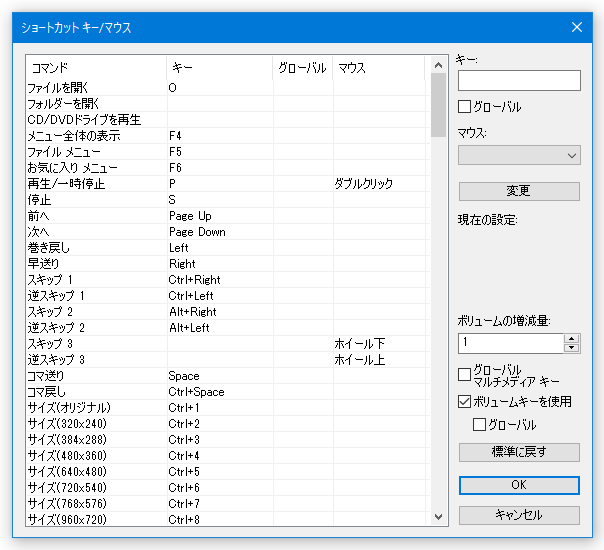 ショートカットキー / マウス の割り当て