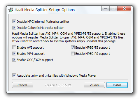 「Haali Media Splitter Setup: Options」