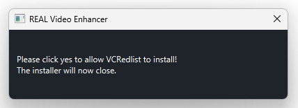 Please click yes to allow VCredist to install