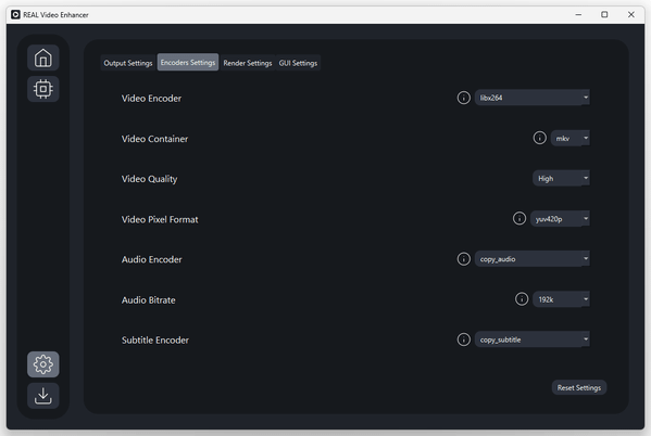 「Encoders Settings」タブ