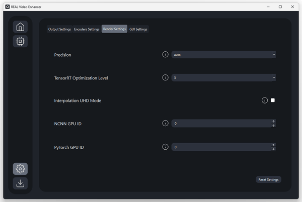 「Render Settings」タブ