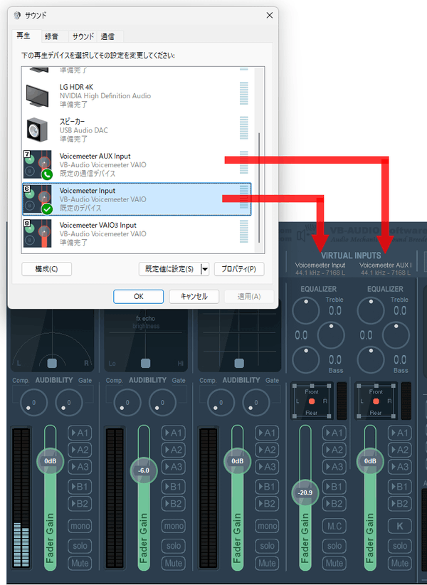 パソコン上で鳴っているすべての音が、「VIRTUAL INPUT」に送られるようになる