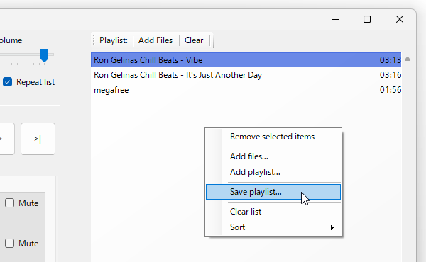 プレイリストに登録されたファイルは、M3U 形式のプレイリストに書き出すこともできる