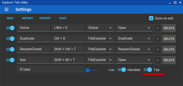 「Tab」スイッチのオン / オフ を切り替える