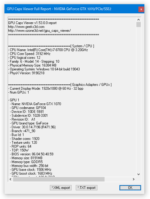 GPU Caps Viewer Full Report