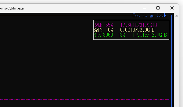 RAM / スワップ / GPU RAM の実数値を確認することもできる