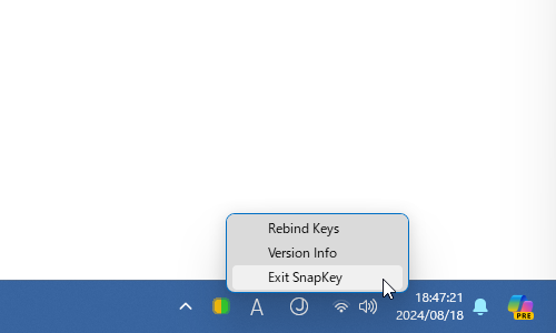 タスクトレイアイコンを右クリックして「Exit SnapKey」を選択する