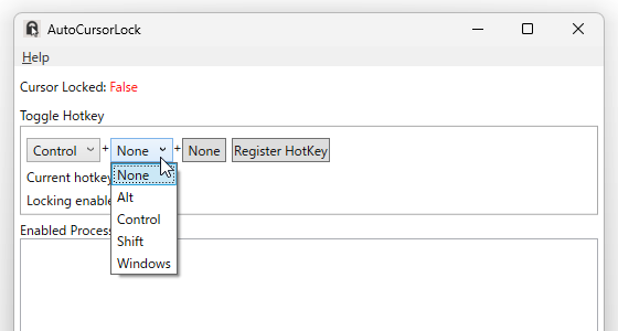 「Toggle Hotkey」欄で、移動制限の ON / OFF を切り替えるためのホットキーを設定する