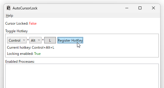 「Register HotKey」ボタンをクリックする