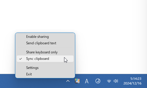 タスクトレイアイコンを右クリックして「Sync clipboard」のチェックを外す