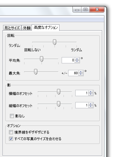 「高度なオプション」タブ