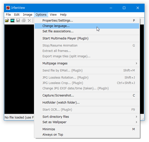 メニューバー上の「Options」から「Change Language」を選択